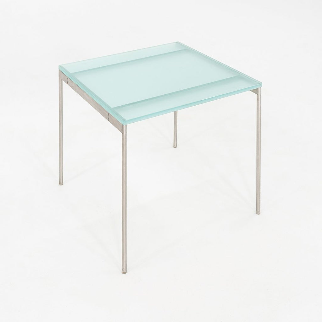 2000s Cappellini Square Side Table with Brushed Steel Frame and Blue Glass Top