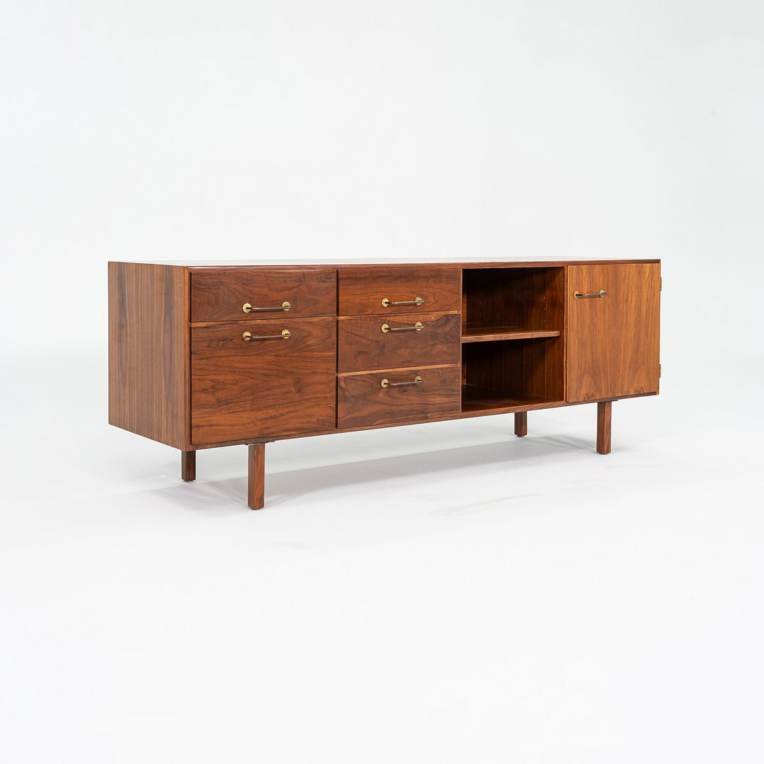 1970s Jens Risom Designs Credenza / Cabinet in Walnut and Brass 72x20 inches