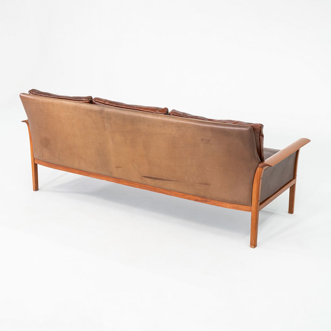 1960s Knut Saeter for Vatne Mobler Three Seat Sofa in Brown Leather and Teak