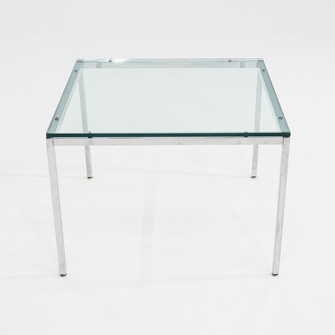 1990s Florence Knoll Side / End Table Steel Base with Glass Top 30x30x21 Inches