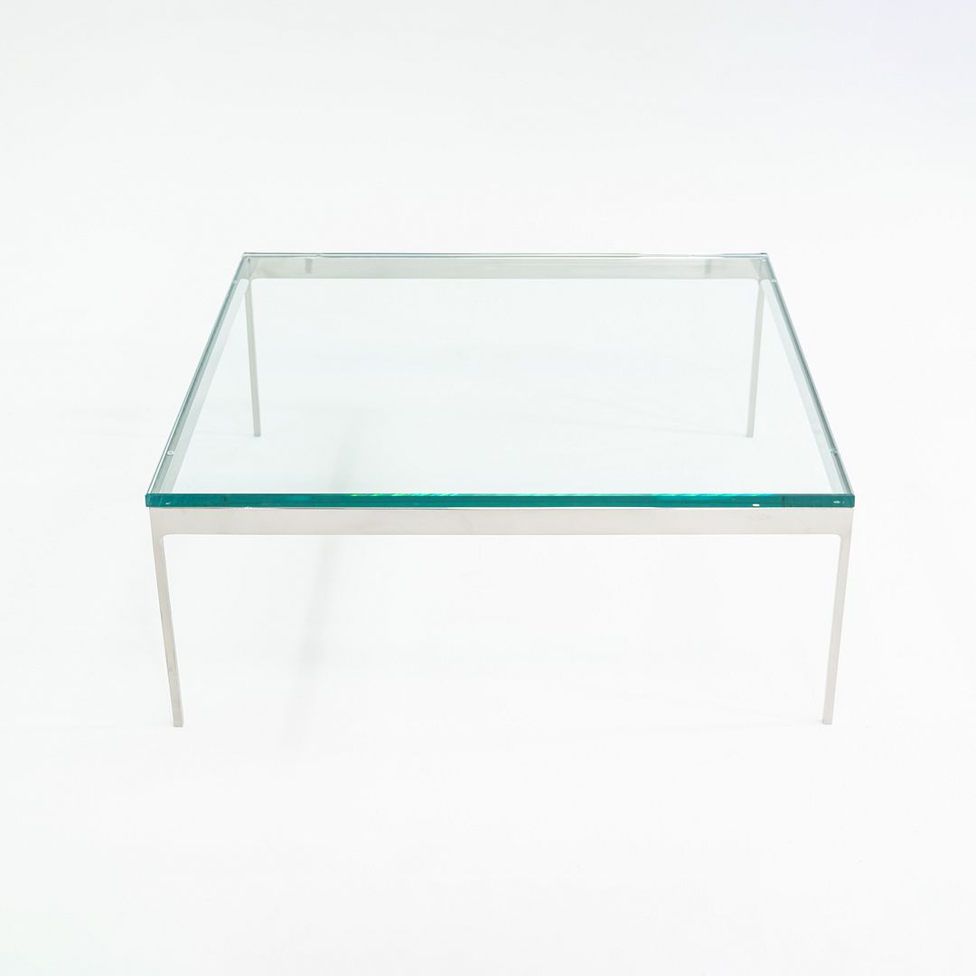 1980s Nicos Zographos Stainless Steel Square Coffee Table with Square Glass Top