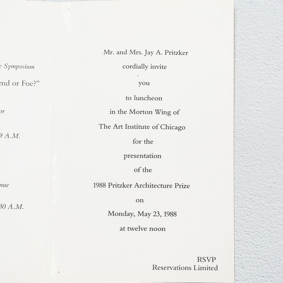 1988 Gordon Bunshaft's Pritzker Architecture Prize Program + Personal Invitation
