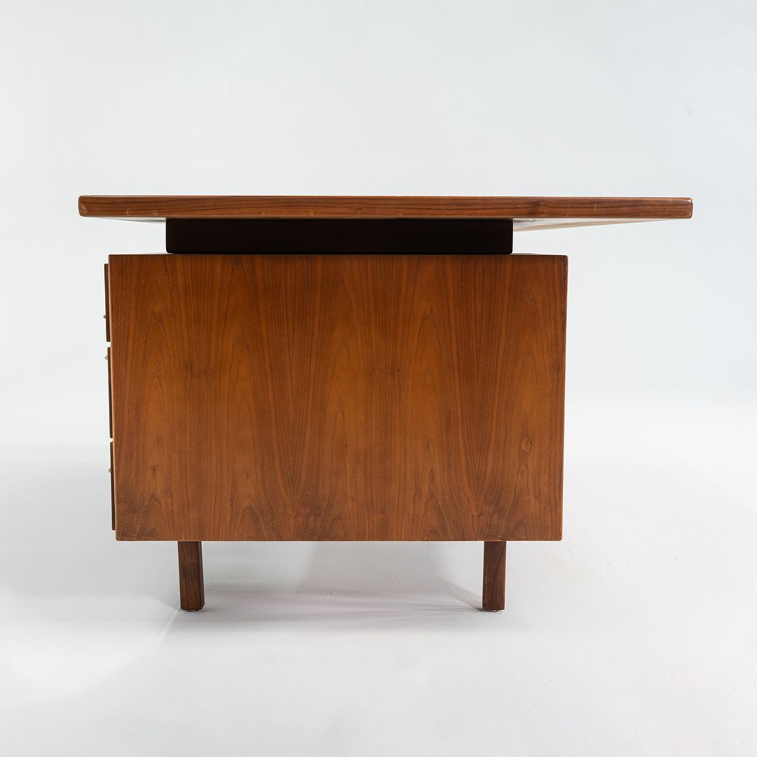 1970s Jens Risom Design Executive Desk in Walnut and Brass with Three Drawers