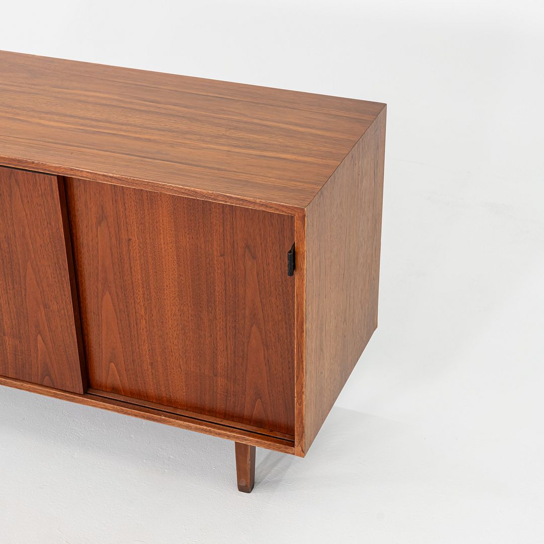 1950s Florence Knoll Credenza in Solid Walnut with Leather Pulls and Walnut Legs
