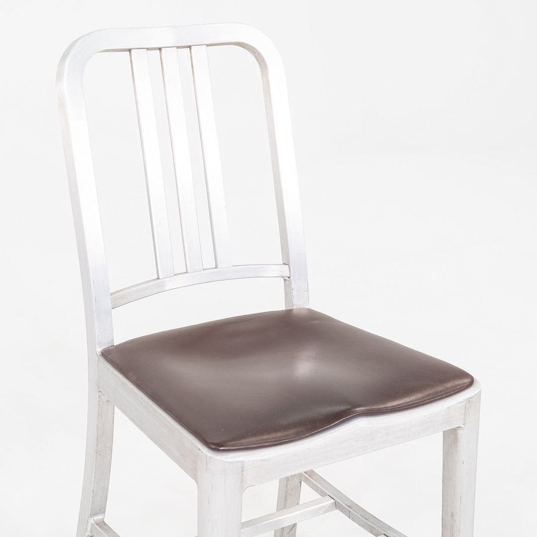 2010s Emeco 1006 Navy Dining Chair Aluminum with Brown Seat Pad 15x Available