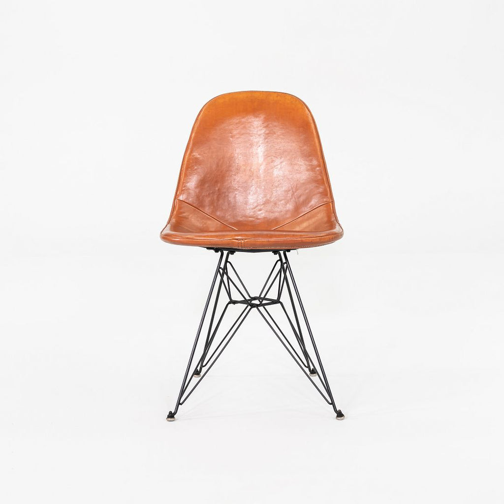 C. 1952 Herman Miller Eames DKR-1 Wire Dining Side Chair with Cognac Leather