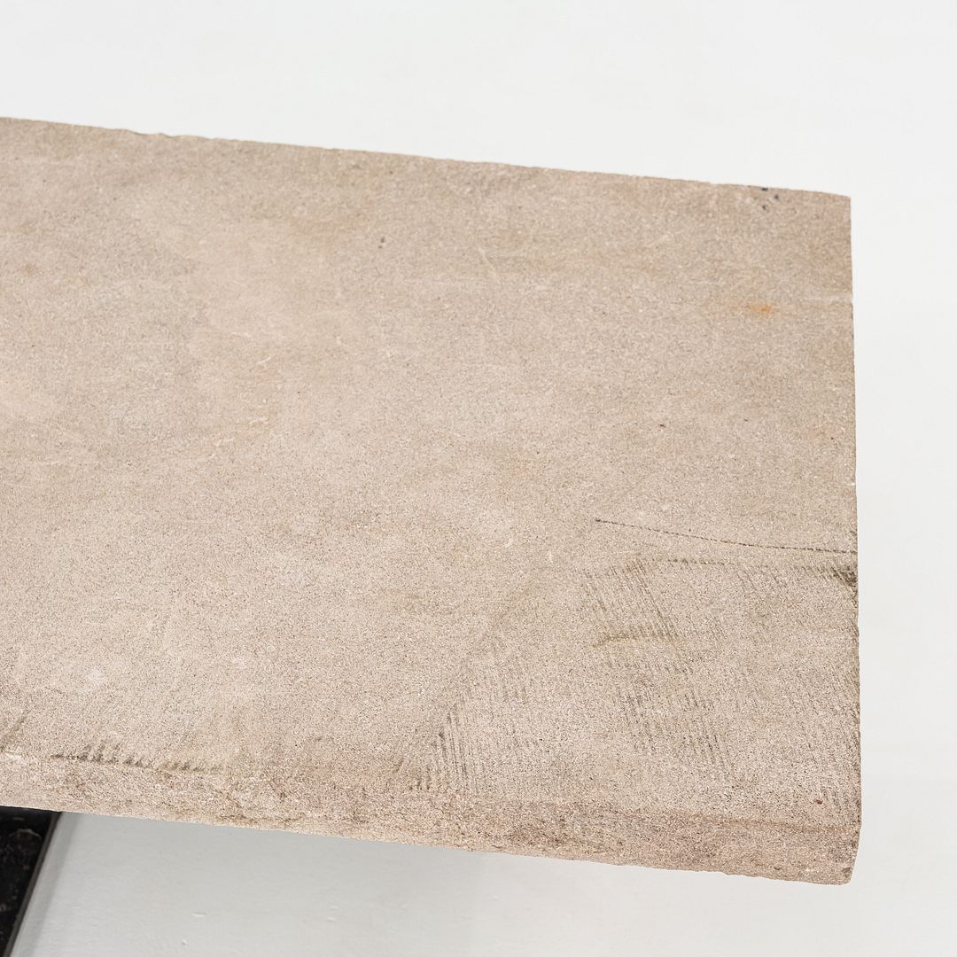 1970s Brutalist Limestone & Steel Coffee Table by Powell & Kleinschmidt of SOM