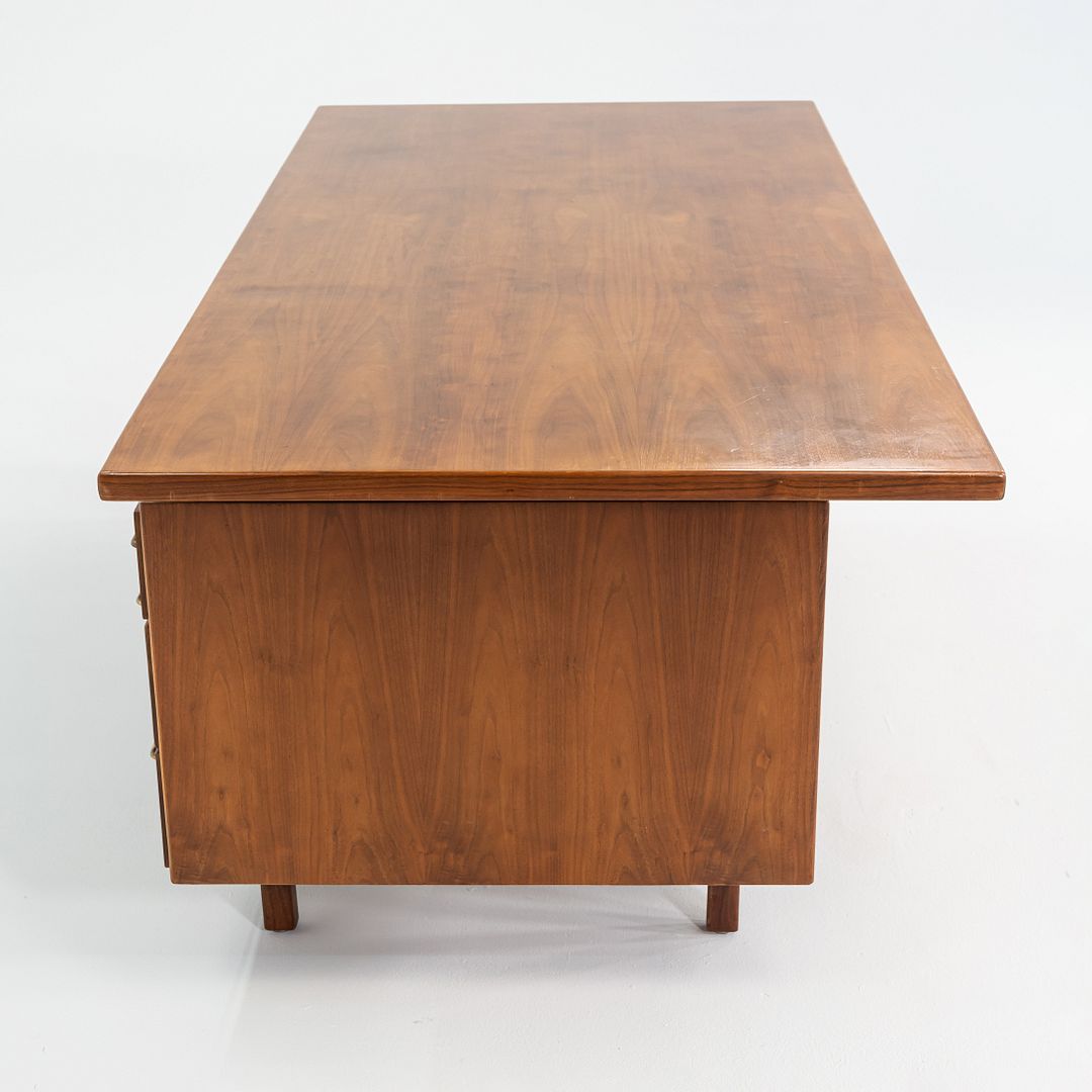 1970s Jens Risom Design Executive Desk in Walnut and Brass with Three Drawers
