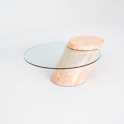 1980s Tessellated Marble and Glass Cantilevered Coffee Table