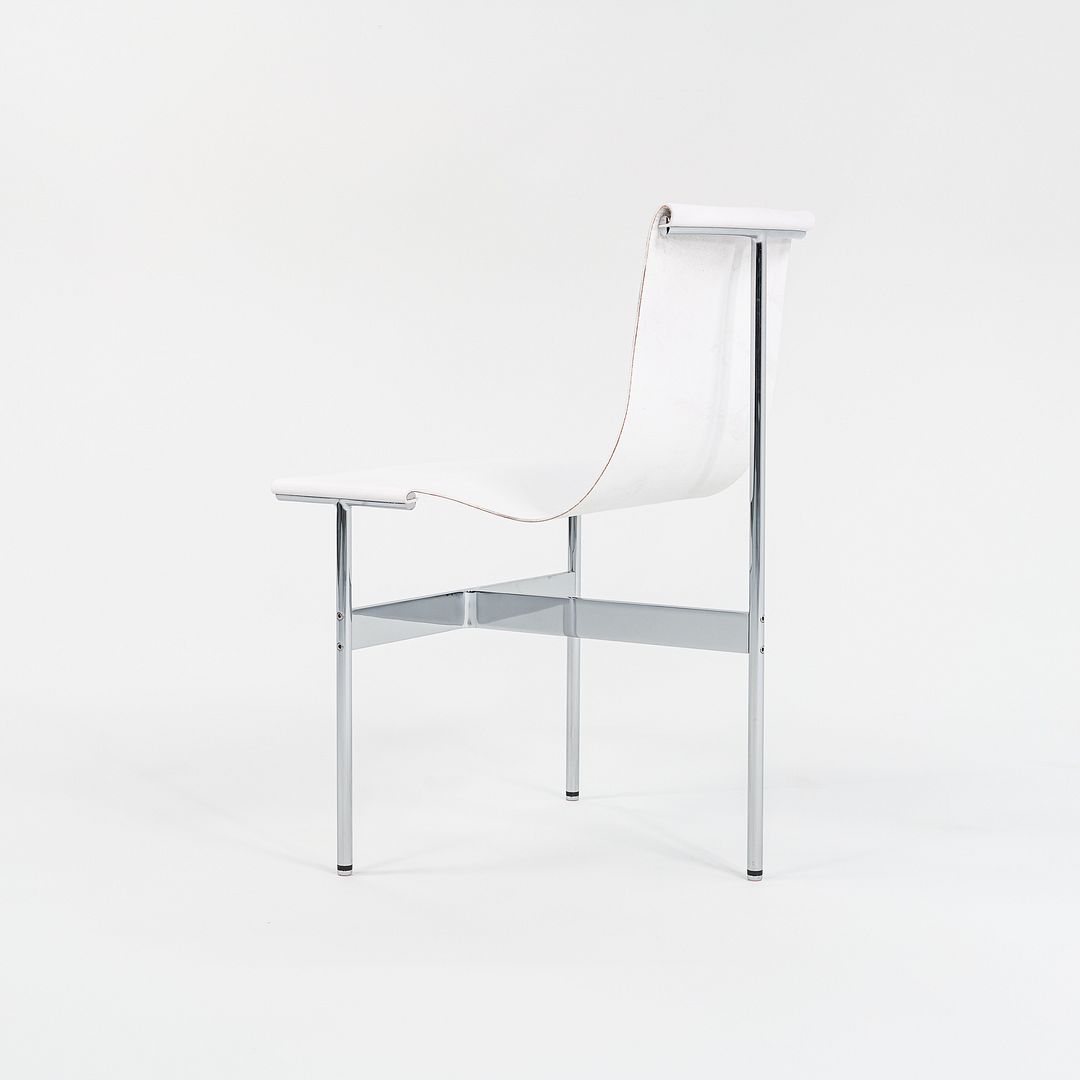 Set of Four Made to Order Gratz TG-10 Sling Dining Chairs White Leather & Chrome