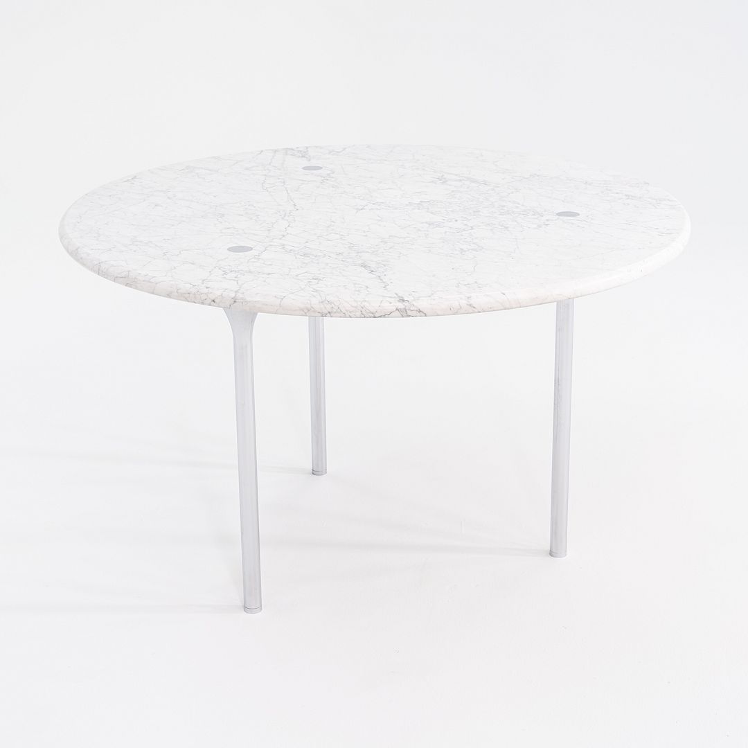 1960s Katavalos, Littell, and Kelley for Laverne 48in Dining Table in White Marble and Chromed Steel