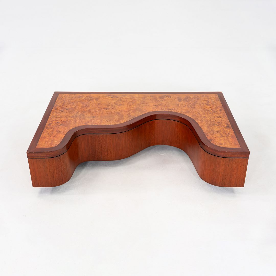 1970s Low Sculptural Coffee Table in Burl, Walnut, and Mahogany 32x48 Inches