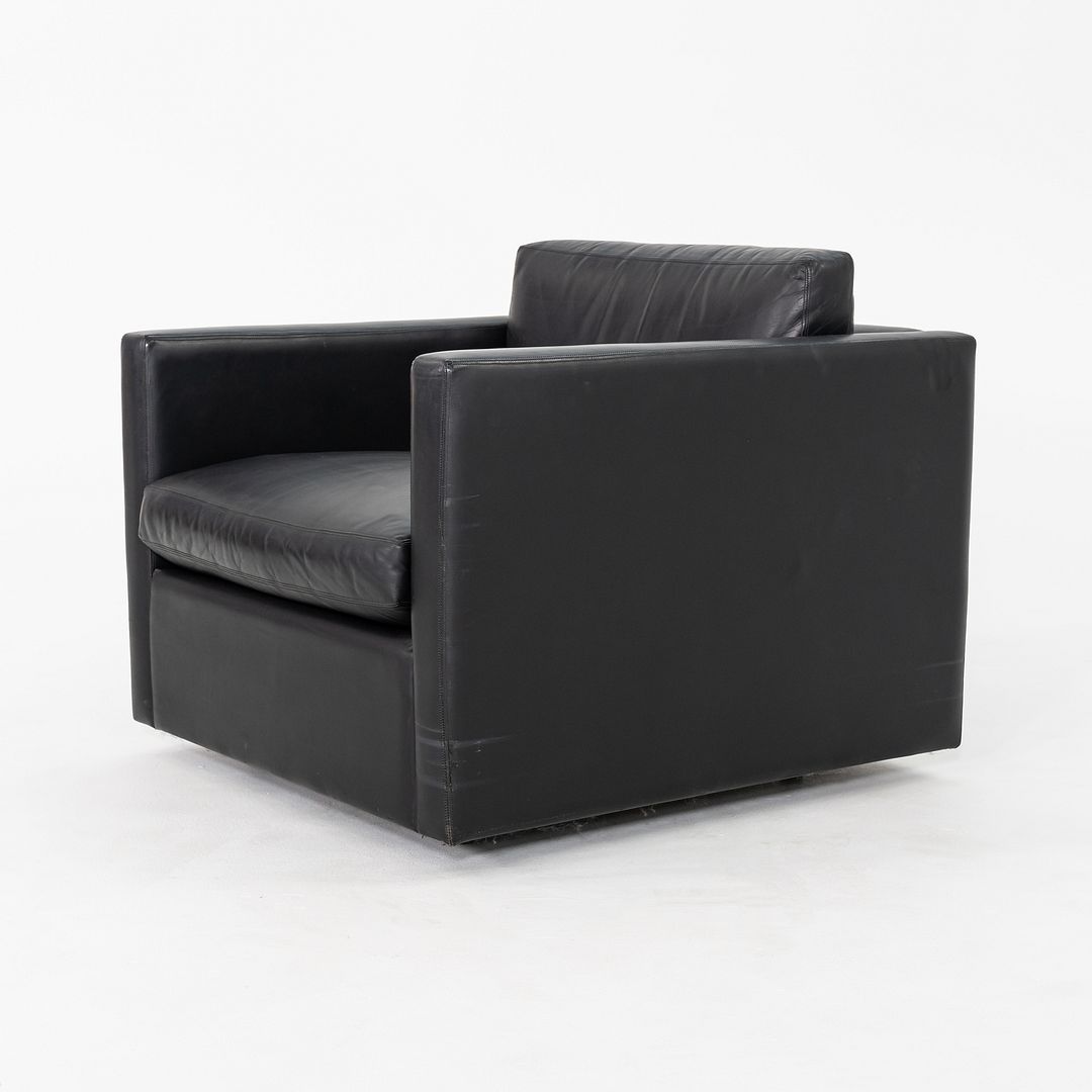 1970s Pair of Charles Pfister for Knoll Tuxedo Club Lounge Chairs Black Leather