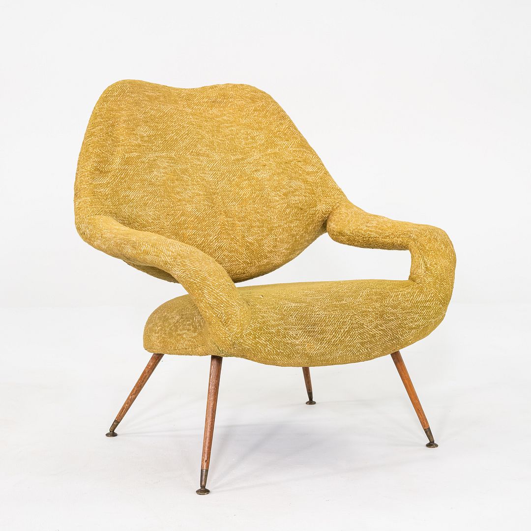 1950s Gastone Rinaldi for Rima DU 55 Lounge Chair Yellow Fabric w/ Mahogany Legs