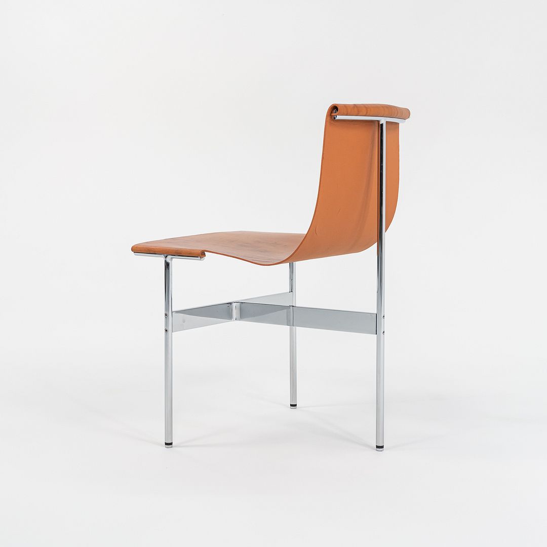 Set of Four Made to Order Gratz TG-10 Sling Dining Chairs Tan Leather & Chrome