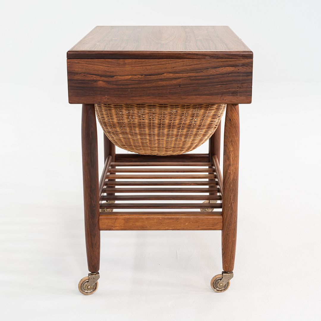 1960s Ejvind Johansson for FDB Mobler Rosewood & Beech Sewing Table Cart 16x24"