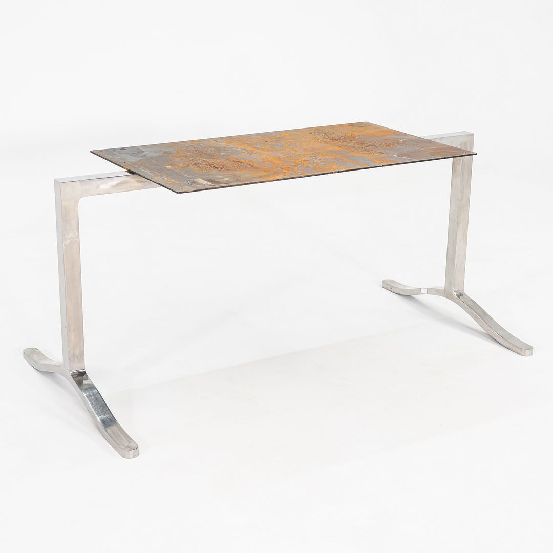 1970s Nicos Zographos Rosso Levanto Marble & Stainless Steel Alpha Dining Table