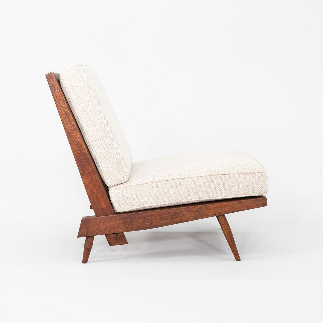 1950s George Nakashima Studio Cushion Lounge Chair with Slatted Back in Black Walnut