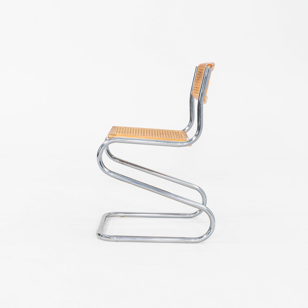 C. 1977 Italian Cantilever Side Chair in Chromed Steel with Caned Seat and Back