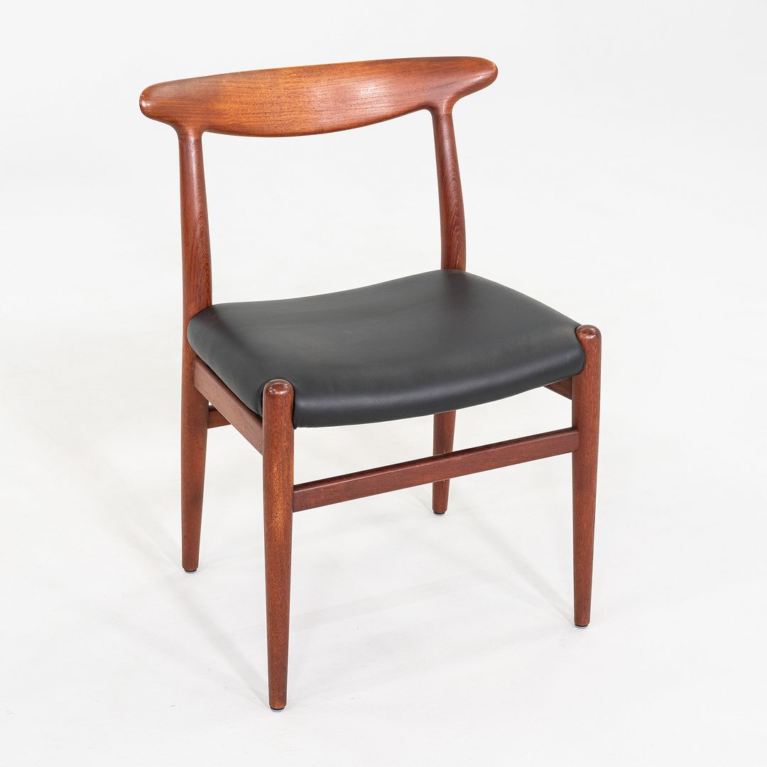 1950s Set of Eight Hans Wegner C.M. Madsen W2 Dining Chairs Teak & Black Leather