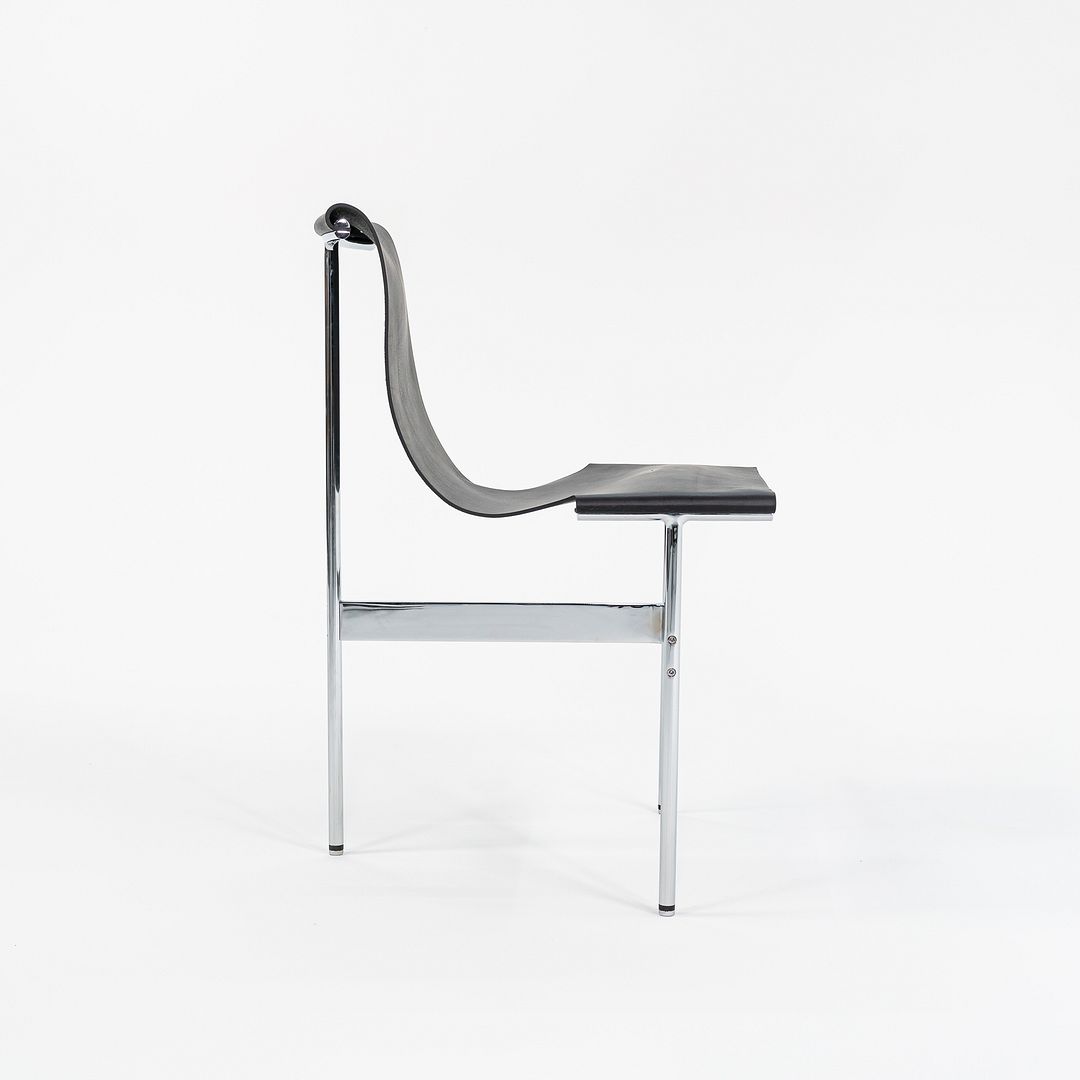 Set of Four Made to Order Gratz TG-10 Sling Dining Chairs Black Leather & Chrome