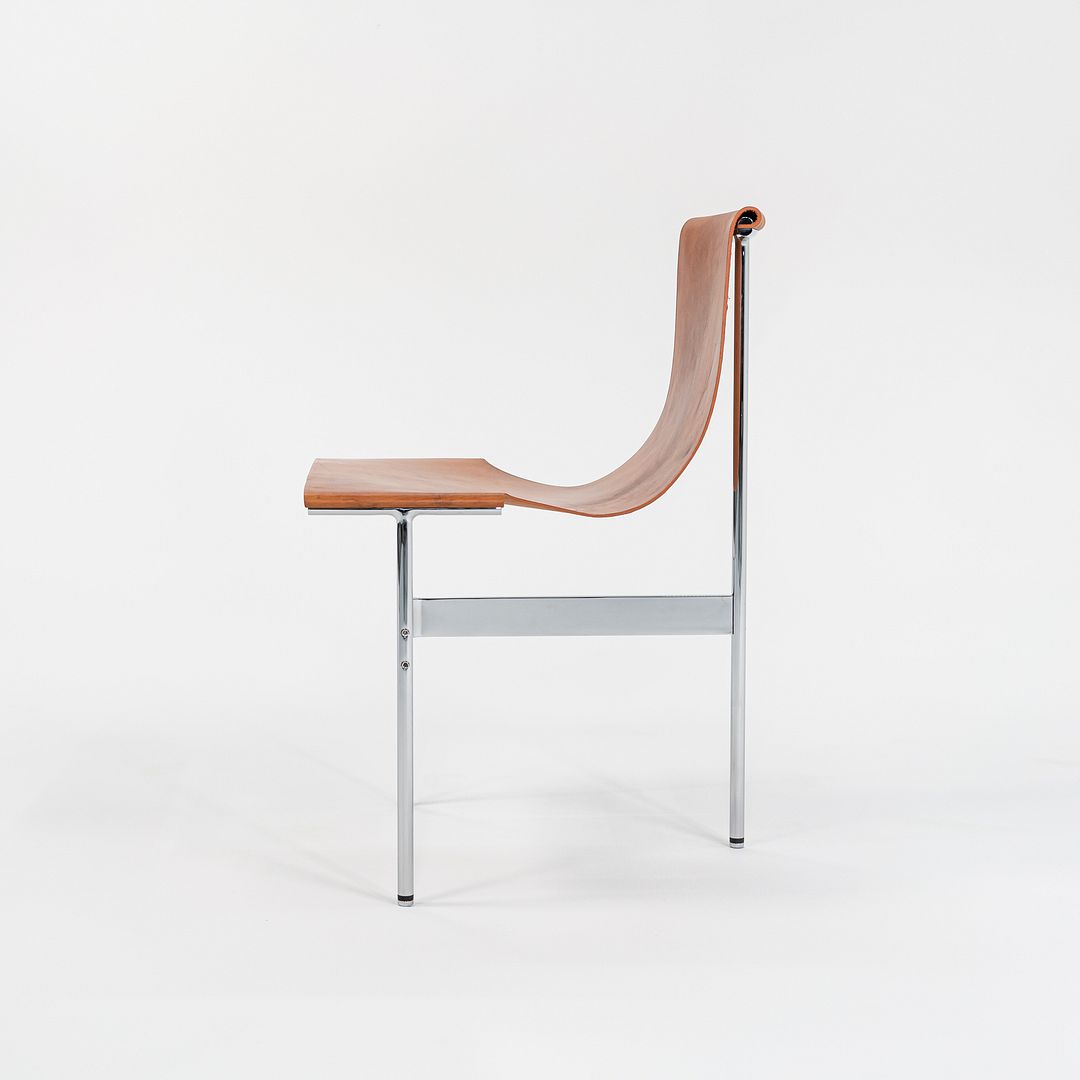 Set of Four Made to Order Gratz TG-10 Sling Dining Chairs Tan Leather & Chrome