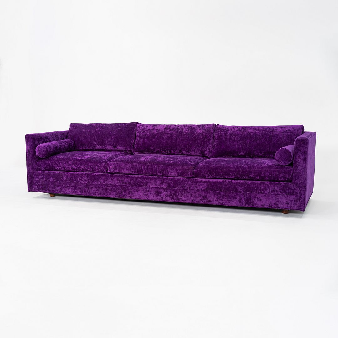 1970s Harvey Probber Attributed Tuxedo Sofa in Purple Velvet Upholstery 2x Avail