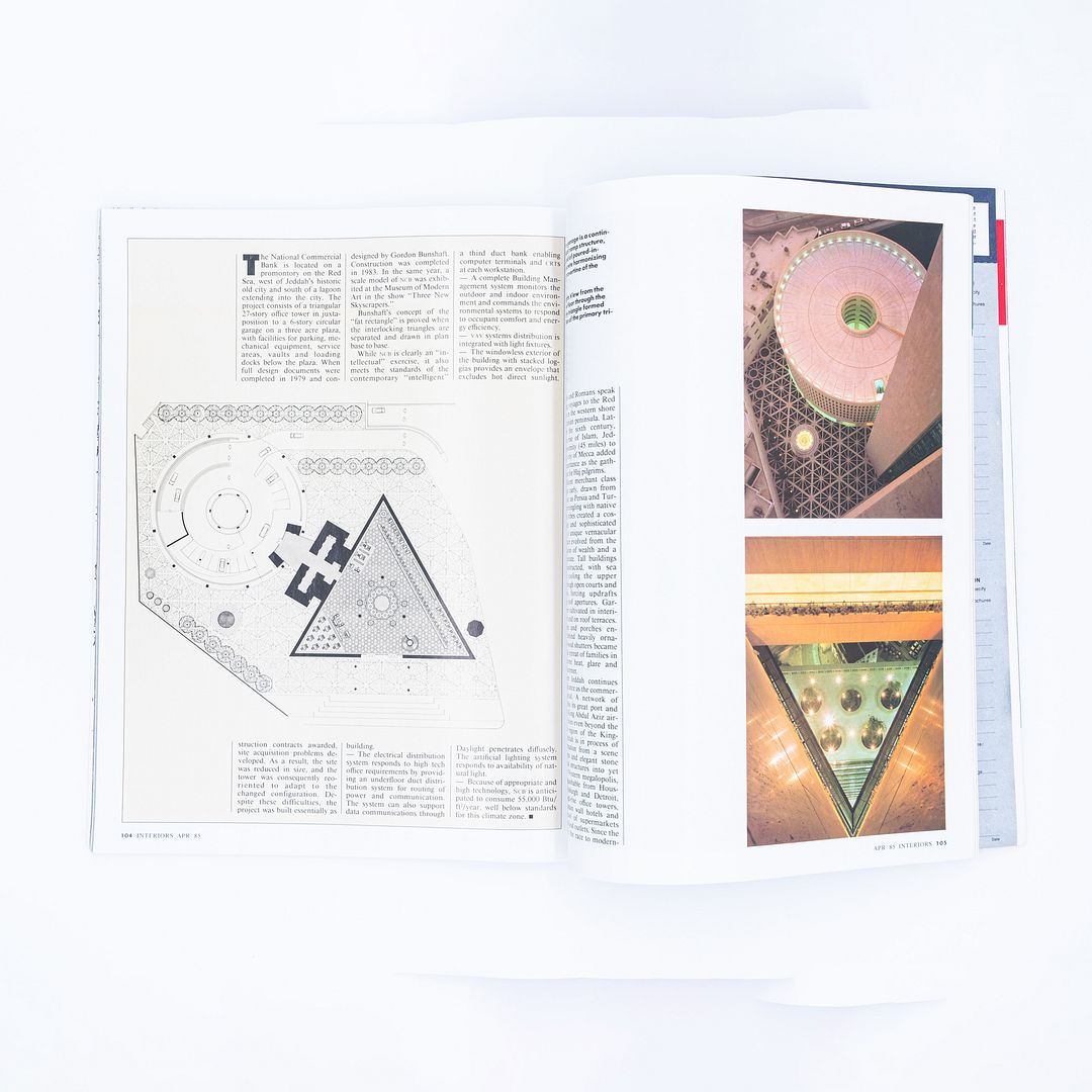 April 1985 Interiors Magazine from Gordon Bunshaft's Personal Library Collection