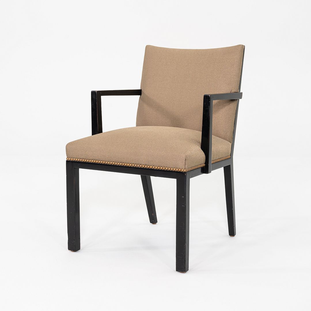 C. 1947 Edward Wormley Dunbar Pair of Ebonized Mahogany Panel Back Arm Chairs