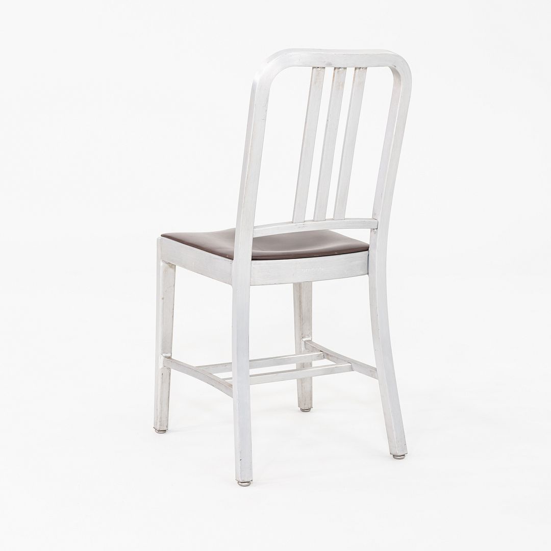 2010s Emeco 1006 Navy Dining Chair Aluminum with Brown Seat Pad 15x Available