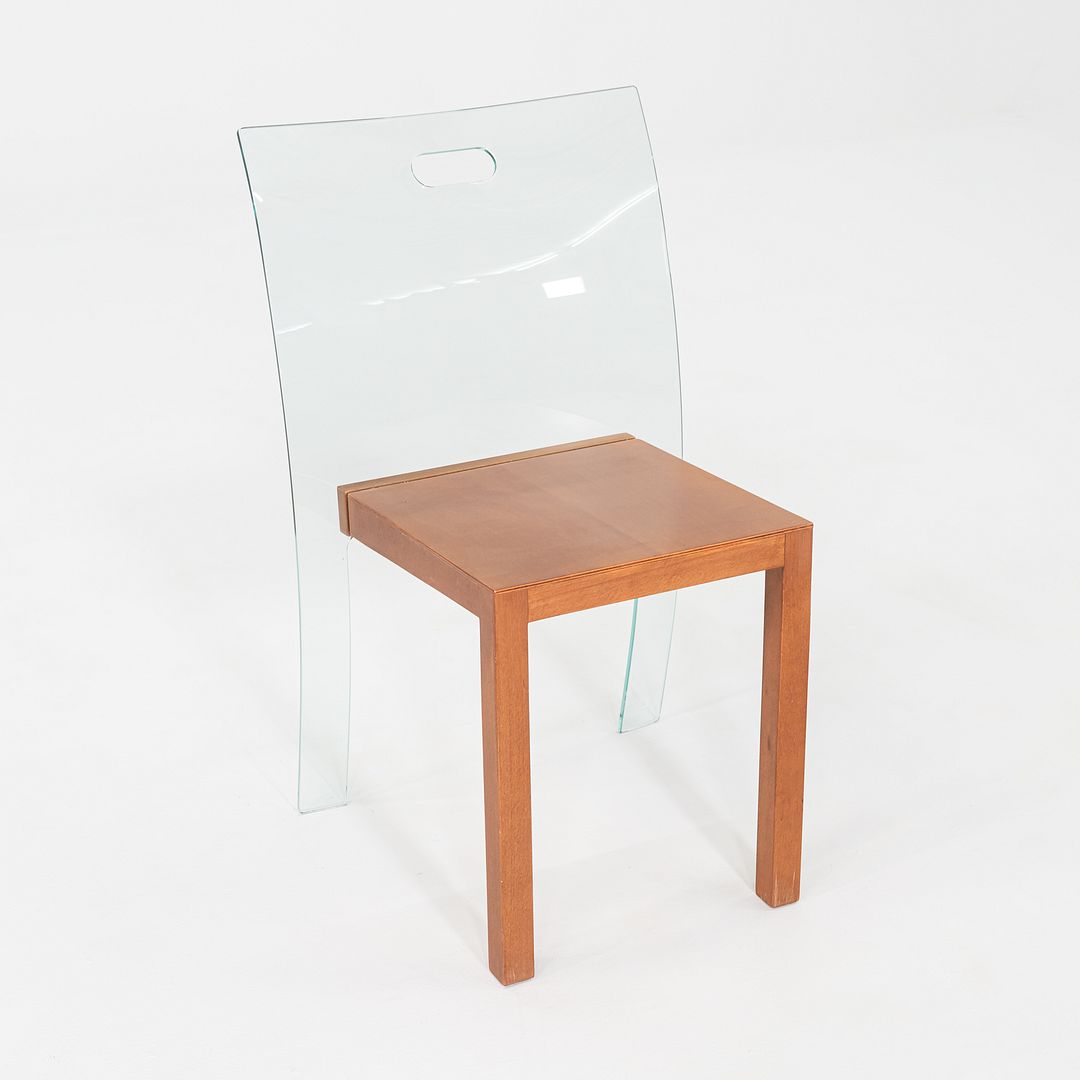 1980s Curvet for Zeritalia Italian Dining / Side Chair Wood Frame w/ Glass Seat