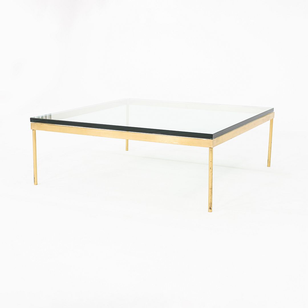 1970s Bronze and Glass Square Coffee Table Attributed to Ward Bennett 42 inch