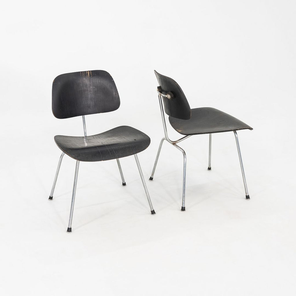 SOLD 1954 Pair of Charles & Ray Eames Herman Miller DCM Dining Chairs Ebonized Wood