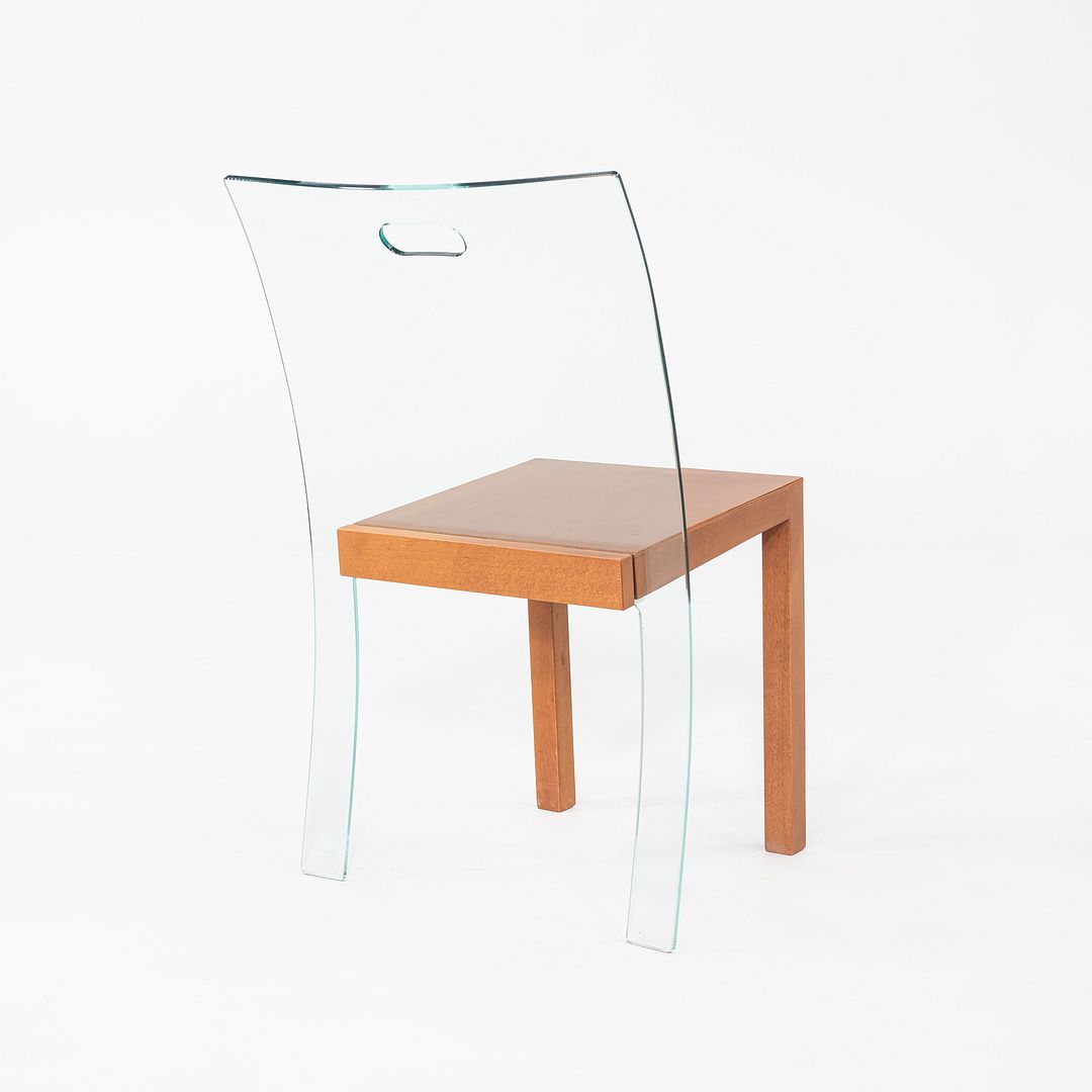 1980s Curvet for Zeritalia Italian Dining / Side Chair Wood Frame w/ Glass Seat