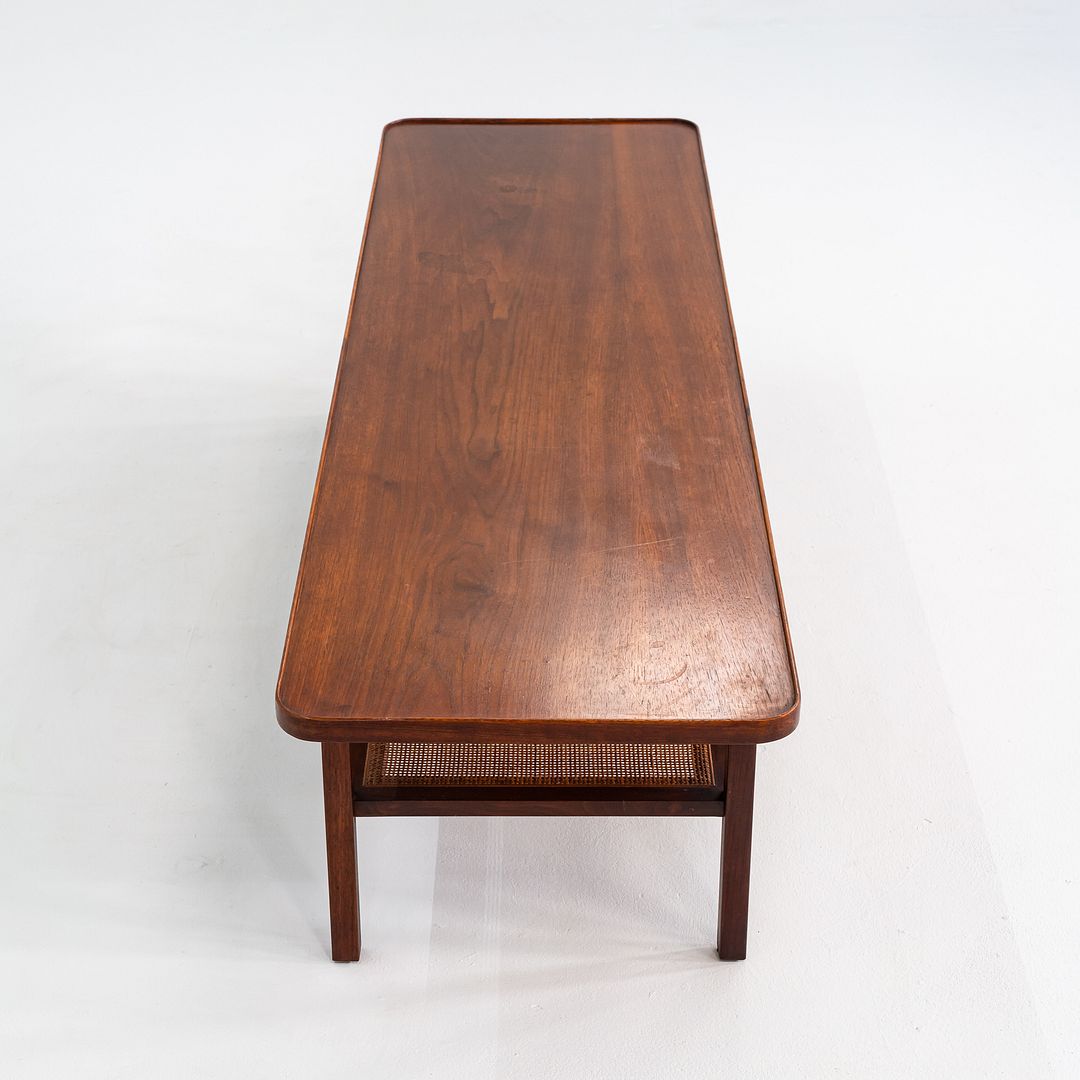 SOLD 1960s Jack Cartwright for Founders Rectangular Coffee Table in Walnut and Cane