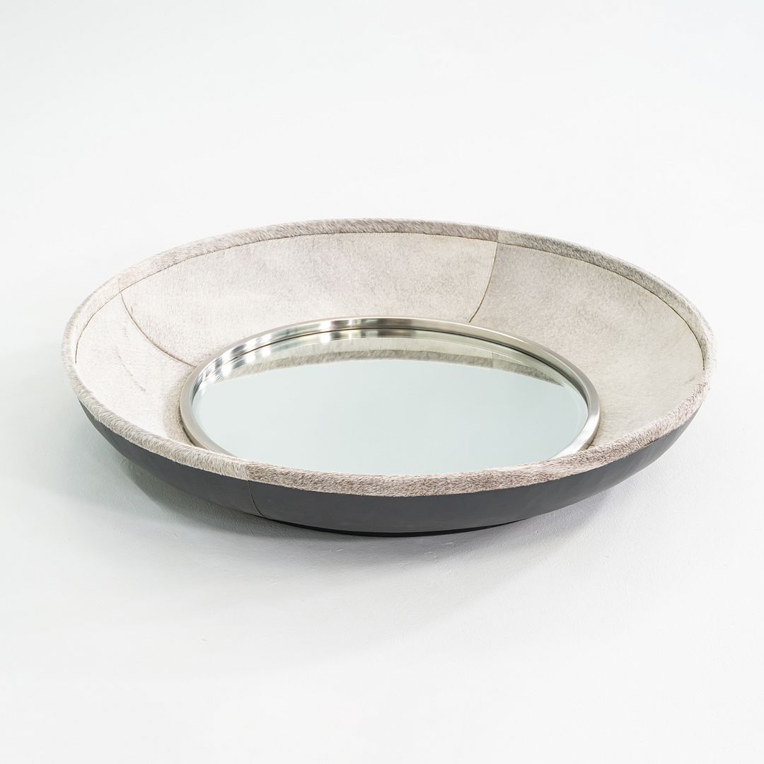 2020s Studio A Home of Dallas Texas Metro Round Mirror with Hair On Hide 42"