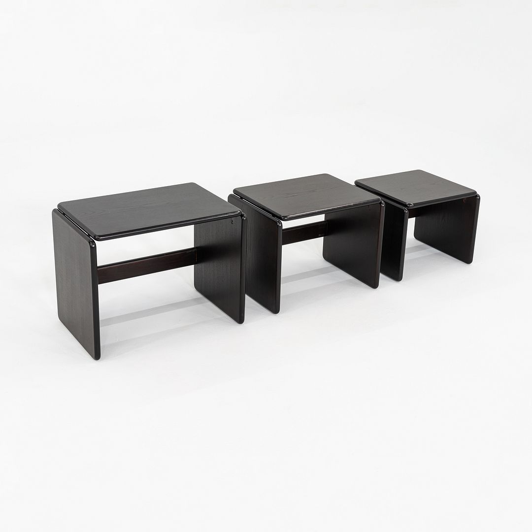 1970s Set of Three Modern Ebonized Wood Nesting Tables Produced in Italy 21x14