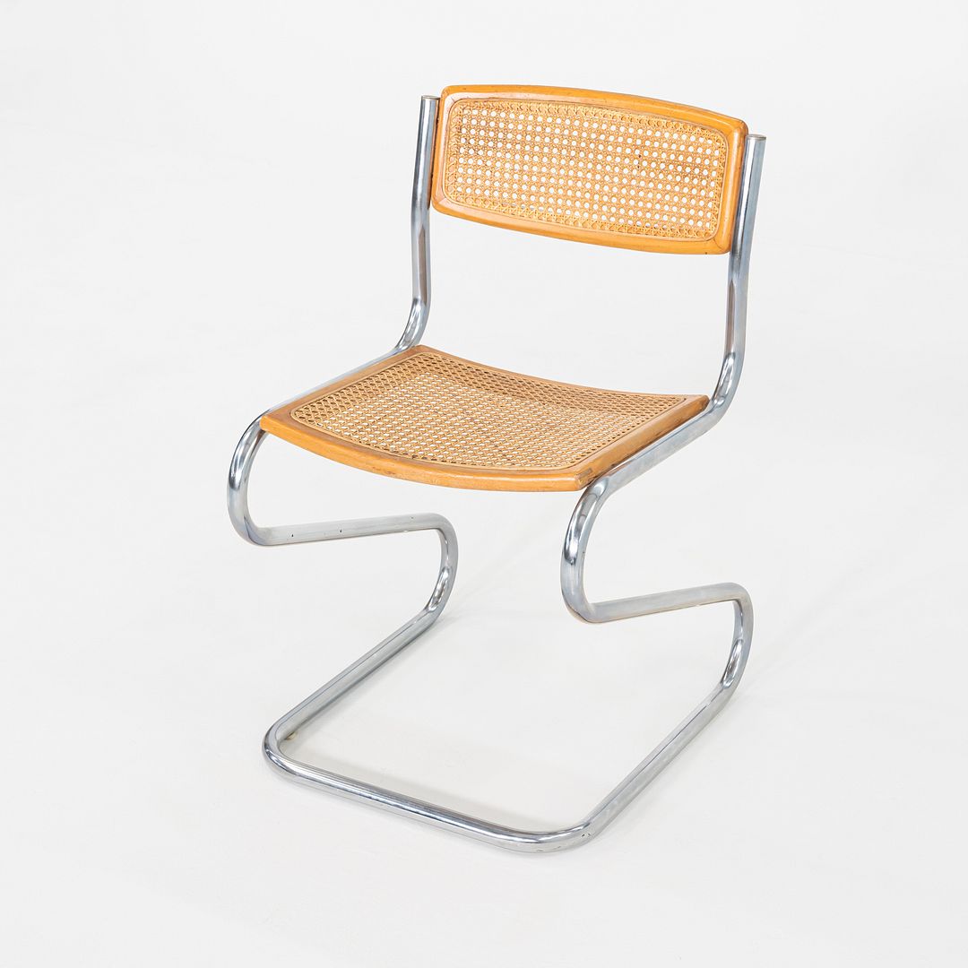 C. 1977 Italian Cantilever Side Chair in Chromed Steel with Caned Seat and Back