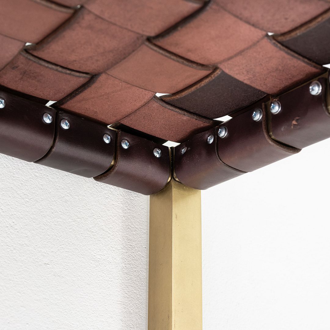 2020s Gratz / Laverne TG-18 Small Bench in Bronze and Brown Leather 27x44 Inches