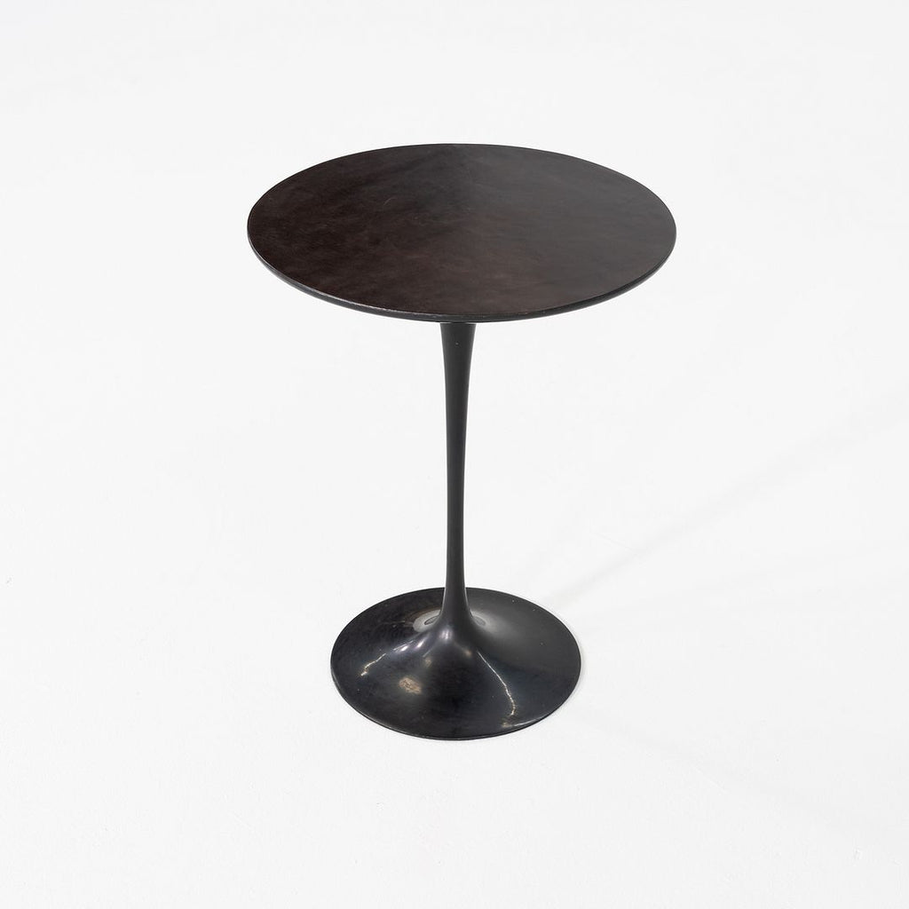 C. 1960s Eero Saarinen for Knoll Tulip Side Table with Custom Black Leather Top