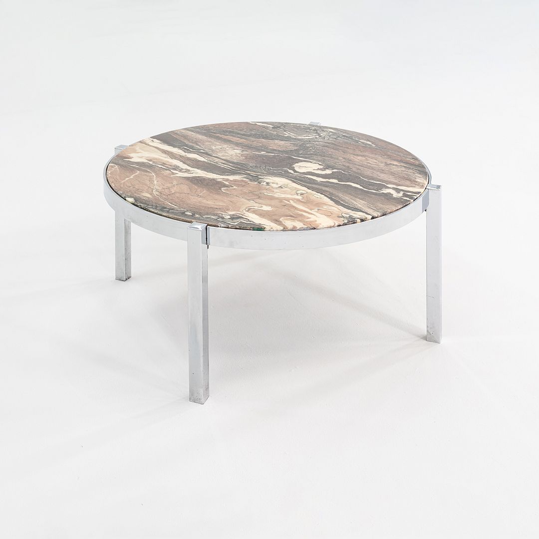 1970s Cipollino Ondulato Marble and Chromed Steel Coffee Table 42 Inch Diameter