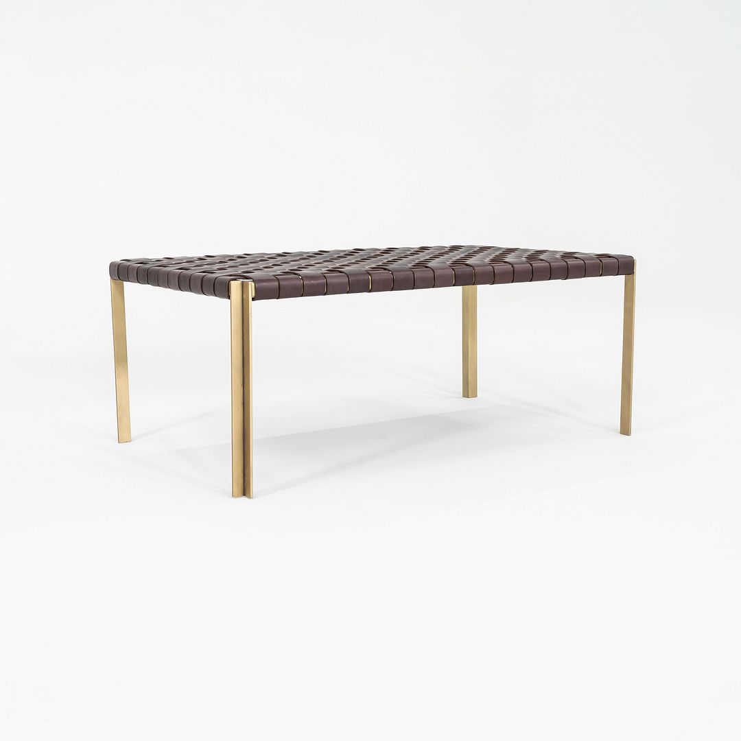 2020s Gratz / Laverne TG-18 Small Bench in Bronze and Brown Leather 27x44 Inches