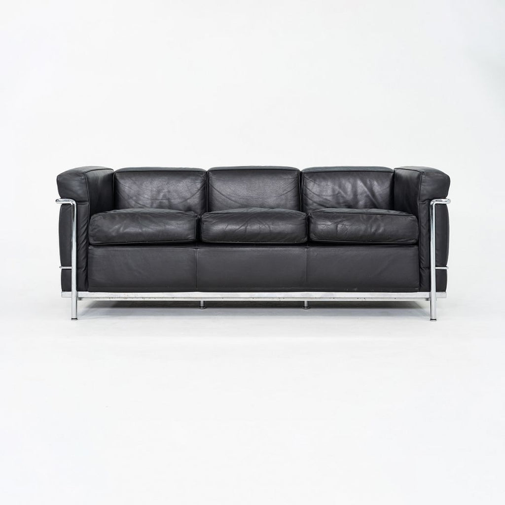2000s Le Corbusier, Jeanneret and Perriand for Cassina LC2 3-Seat Sofa in Black Leather
