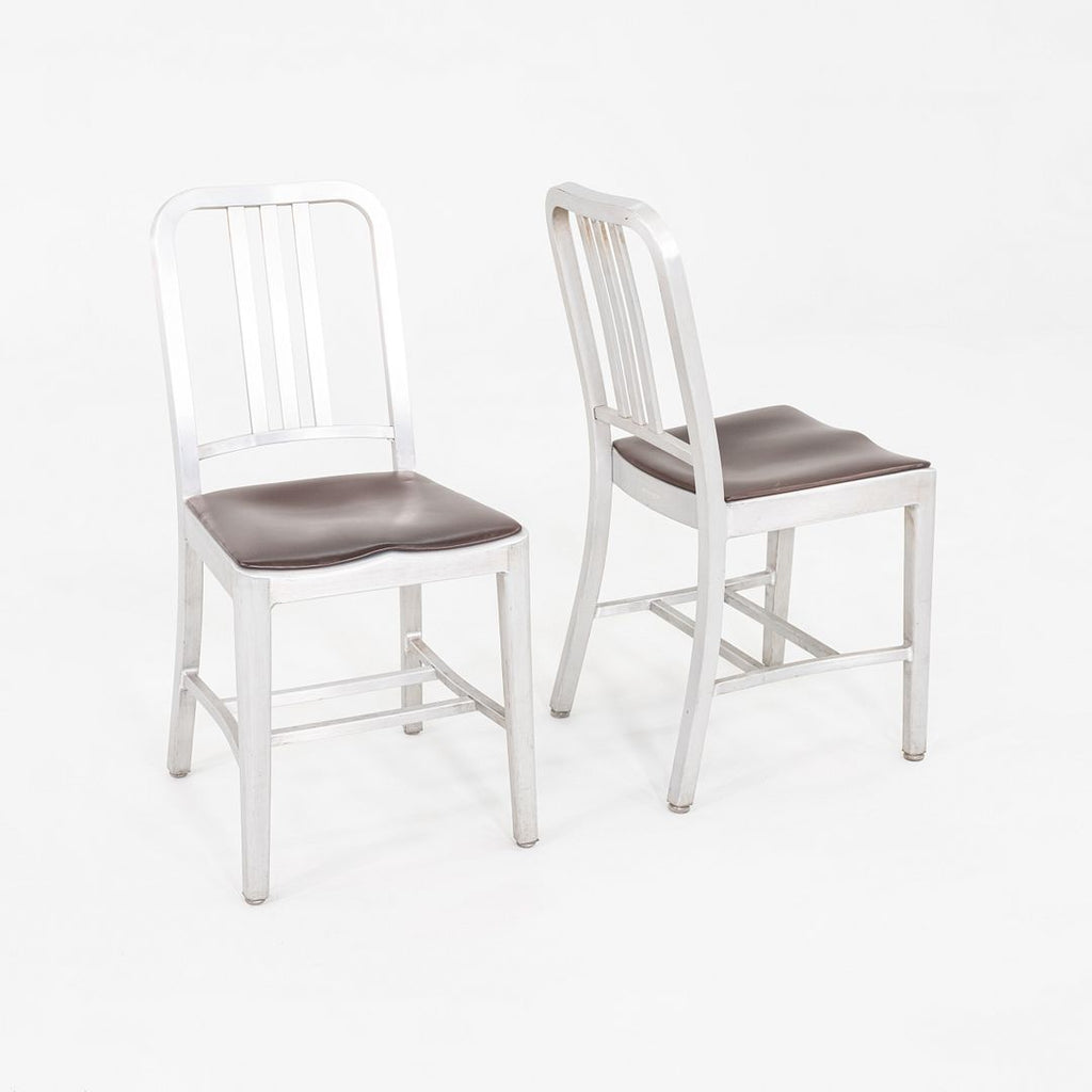 2010s Emeco 1006 Navy Dining Chair Aluminum with Brown Seat Pad 15x Available