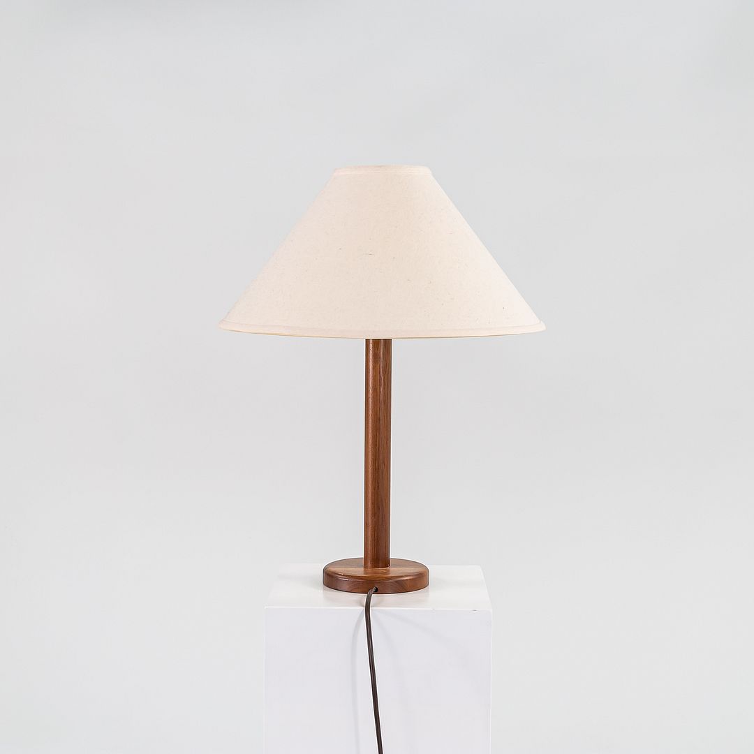 SOLD 1970s Pair of Scandinavian Teak Table / Desk Lamps with White Fabric Shades