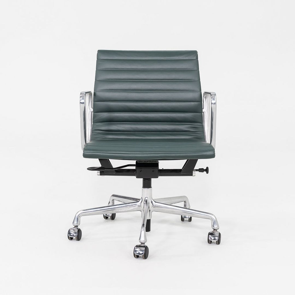 SOLD 2020s Herman Miller Eames Aluminum Group Management Desk Chair in Green Leather