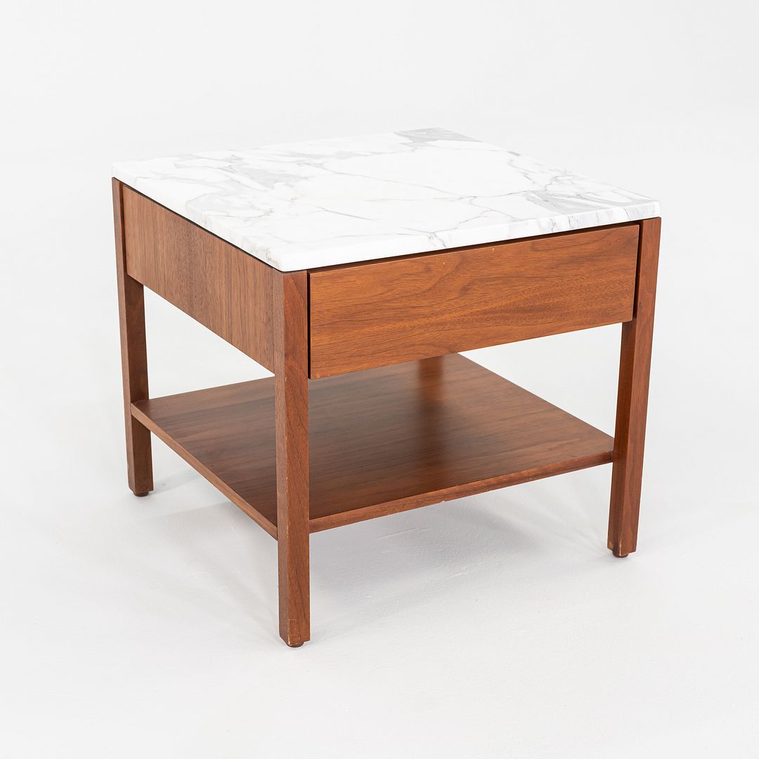 1960s Pair of Florence Knoll Bedside Tables / Nightstands in Walnut and Marble