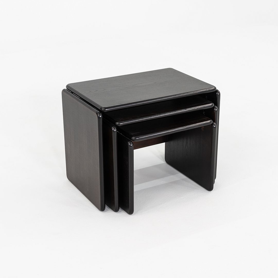 1970s Set of Three Modern Ebonized Wood Nesting Tables Produced in Italy 21x14