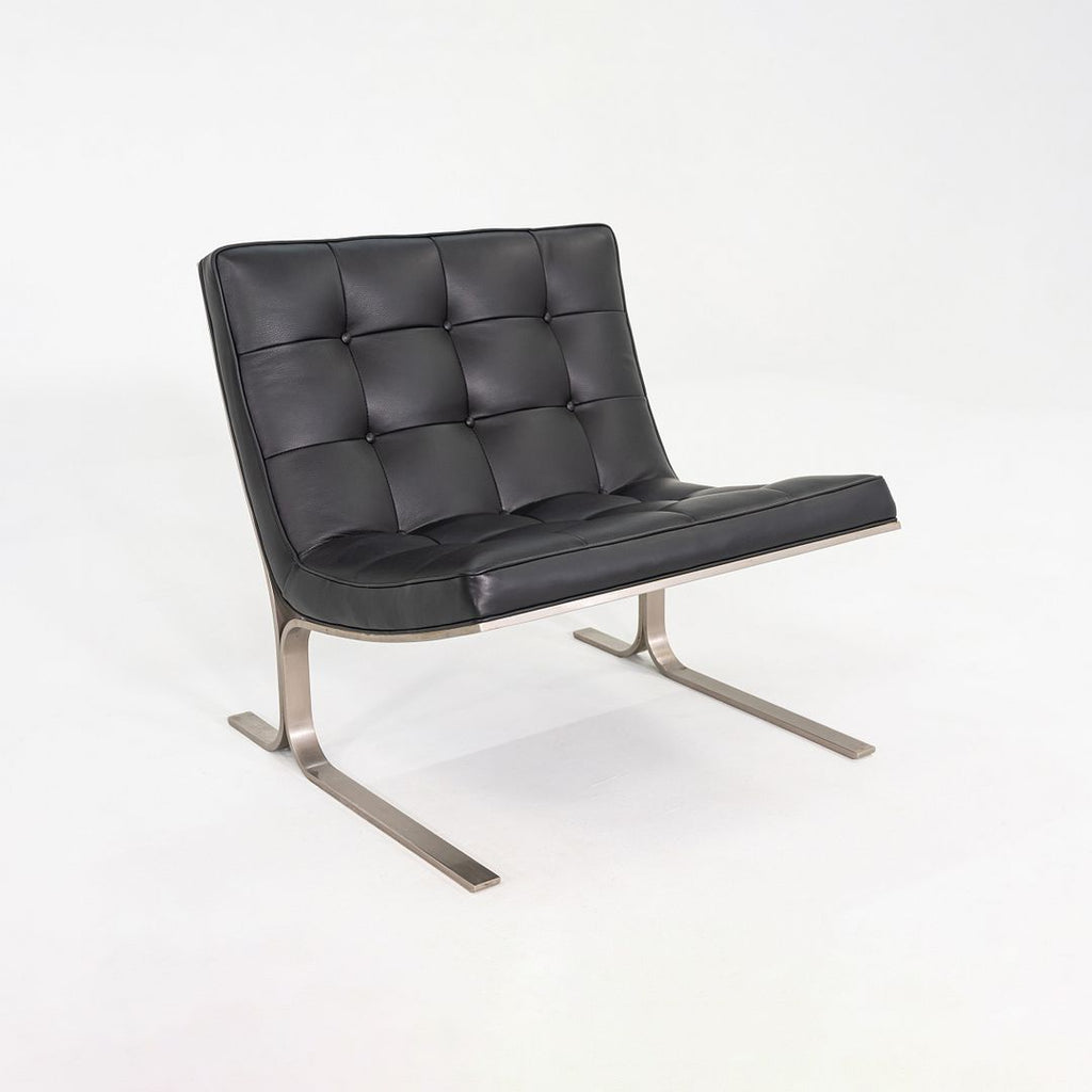 1960s Nicos Zographos CH28 Ribbon Chair in New Black Leather & Stainless Steel