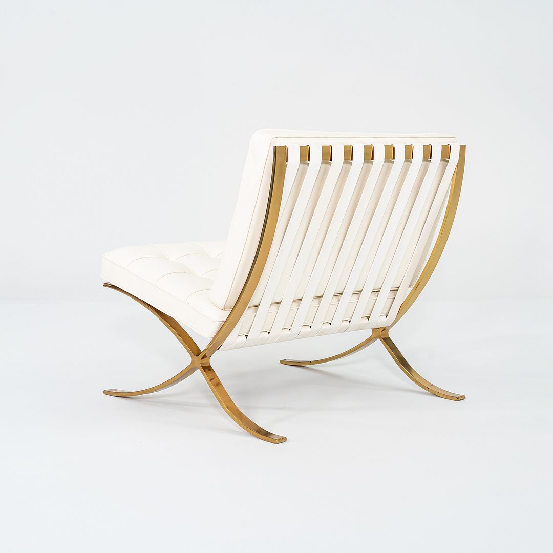 Mies Van der Rohe for Knoll + Gratz Barcelona Chair White w/ Gold Plated Frame